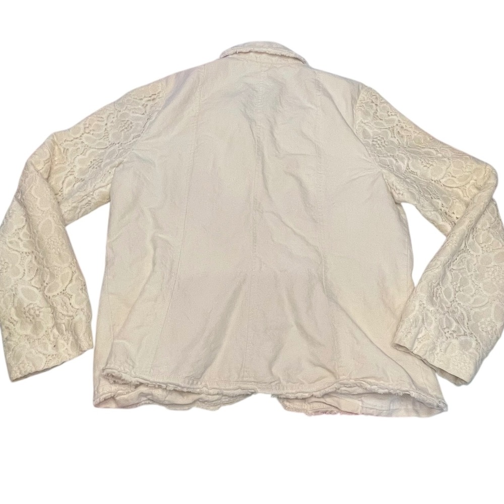 Sundance Cream Lace Trim Linen Cotton Blend Womens Jacket Blazer Size 16 Frayed - Picture 4 of 11